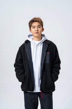 Men's Black Hooded Jacket Multi-angle Full Set Studio Shots