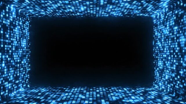 Glowing blue digital data tunnel background