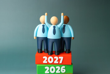 Best team of employees in 2027. Review of business team achievements and successes. Businesspeople...