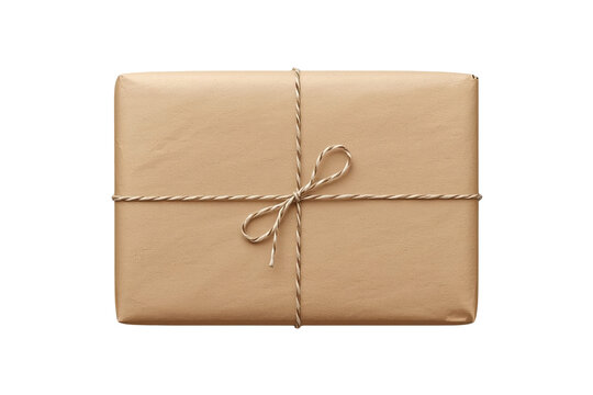 Artistic brown paper parcel with string studio cutout