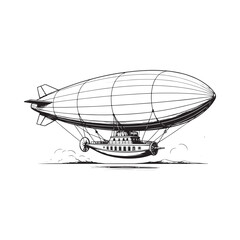 Vintage airship illustration features detailed line work on a white background © NILUFA