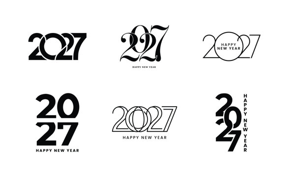 A diverse collection of six distinct 2027 icon designs showcasing varied typography and artistic styles for future branding