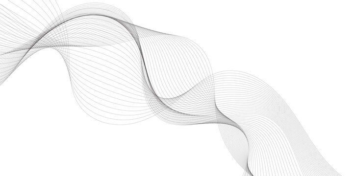 Modern Abstract Gray and White Wave Background with Smooth Flowing Curves, Transparent Line Patterns and Clean Minimalist Vector Style.