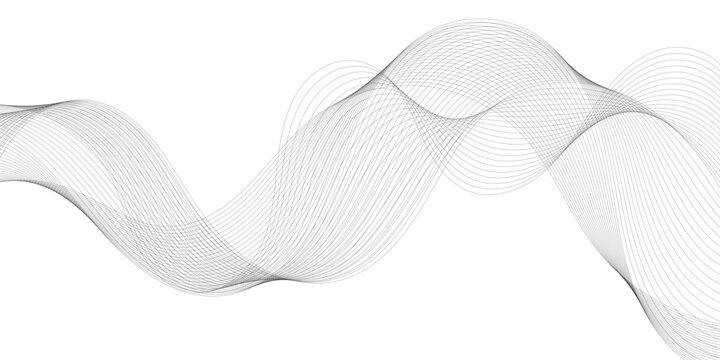 Grey Abstract Wave Line Background with Flowing Curves, Geometric Border Pattern and Modern Digital Technology Vector Illustration.