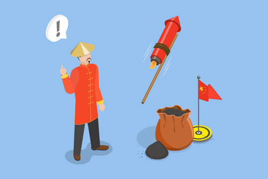 3D Isometric Flat Vector Illustration of Gunpowder Invention, The Evolution Of Gunpowder In Warfare