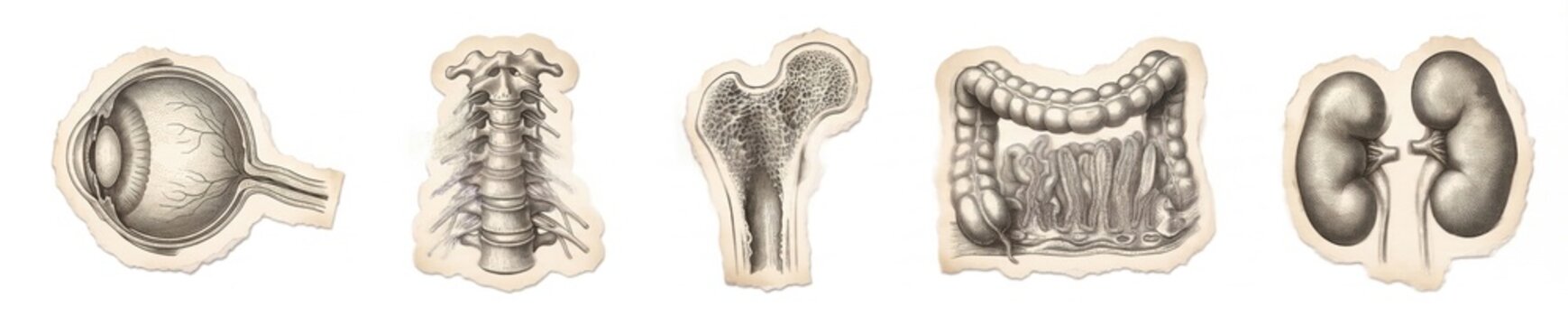 jpg Vintage anatomical illustrations of human organs, transparent background