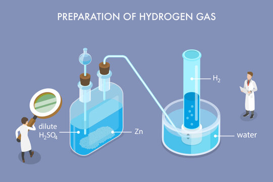3D Isometric Flat Vector Illustration of Hydrogen Gas, Chemical and Educational
