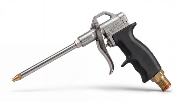 Industrial air blow gun tool with long nozzle on white background