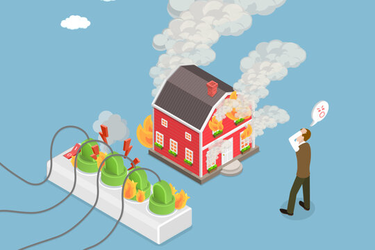 3D Isometric Flat Vector Illustration of Power Plug Overloading, Emphasizing Safety First And Avoiding Short Circuits