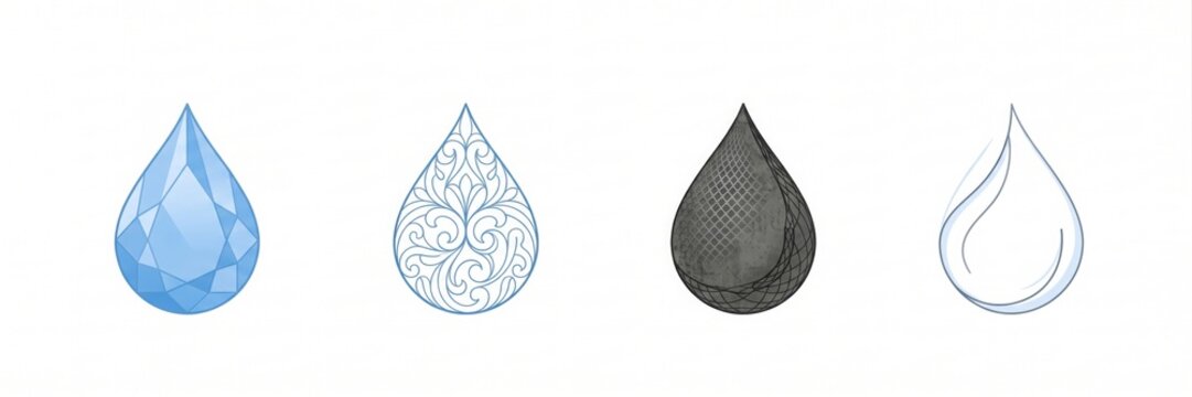 Simple water drop icon in clean minimalist solid and outline styles, water droplet symbol, vector illustration