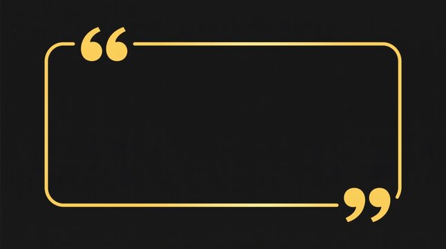 Blank Gold Quotation Mark Frame Template on Black Background with Copy Space for Text