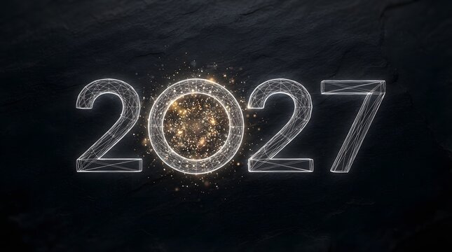 Futuristic design of the year 2027 with a digital coin in the center