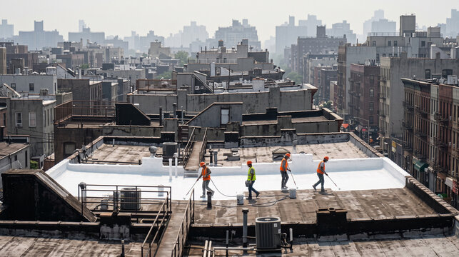 Rooftop Telephoto View Highlighting Heat-Resistant Retrofit Work