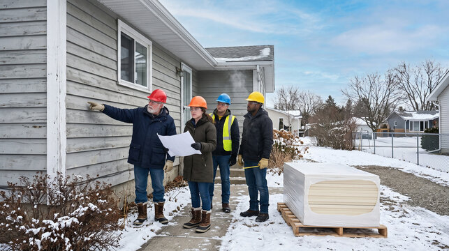 Contractors Plan Winter Insulation Upgrade for an Older Suburban Home
