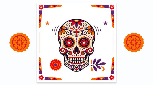 D&iacute;a de los muertos sugar skull vector with floral patterns on white