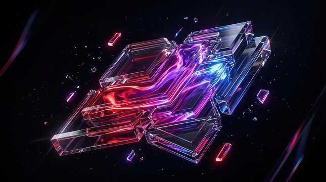 Futuristic transparent glass plane elements in space