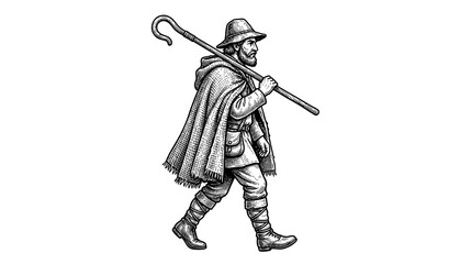 Fototapeta premium Shepherd with Staff Isolated
