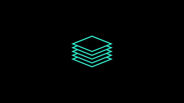 Cyan neon isometric stacked layers platform database icon 4k motion video