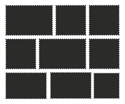 Collection of blank postage stamp shaped rectangles with jagged edges postage stamps graphic design rectangles stickers template collection