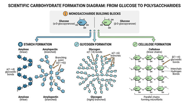 Carbohydrate Formation Diagram Glucose to Polysaccharides