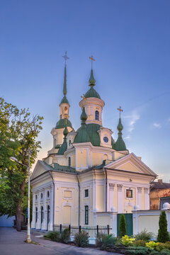 Apse view of St. Catherine's Church in Parnu, Estonia. Classical orthodox church architecture under a clear blue sky