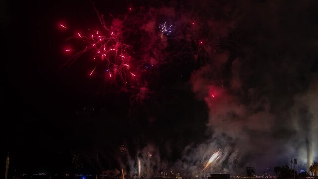 Amazing fireworks display over the coast of barcelona