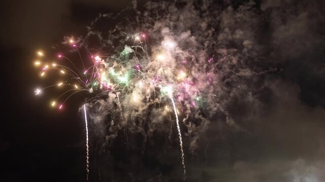 Amazing fireworks display over the coast of barcelona