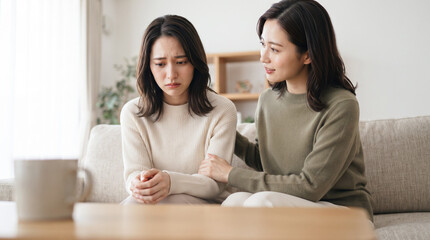 Obraz premium 悩む友人を優しく慰めて相談に乗る女性