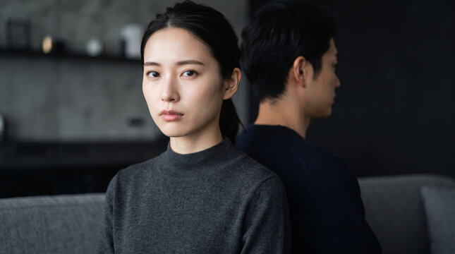 夫婦関係やパートナーシップに悩み背を向けて落ち込むカップル