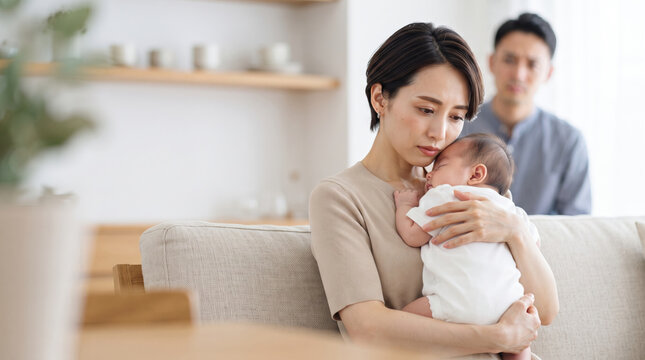 産後うつや子育ての不安に悩む母親と距離を置く夫