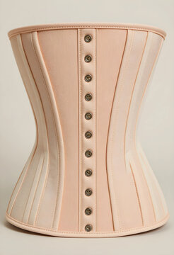 Body shaping and waist training, beige corset with front buttons for posture correction and fashion silhouette isolated on a neutral background