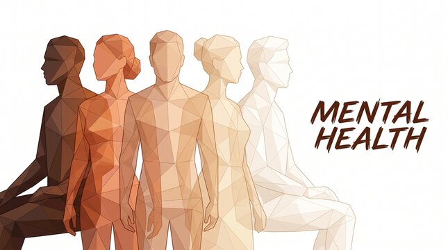 Conceptual image of human figures fading into white with the words mental health