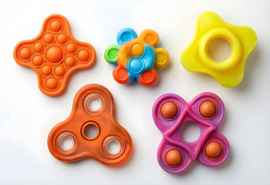 Sensory fidget toys for stress relief and anxiety management, colorful silicone pop it tools for focus and neurodivergent support on white background