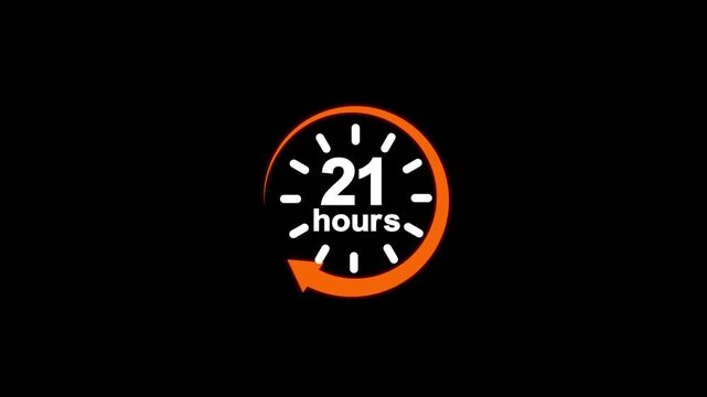 21 hours timer symbol, isolated on transparent white background with alpha channel.
