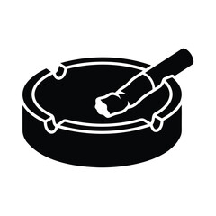Obraz premium Smoking ashtray with burning cigarette silhouette icon representing designated smoking area.