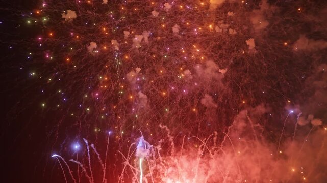 Amazing fireworks display over the coast of barcelona