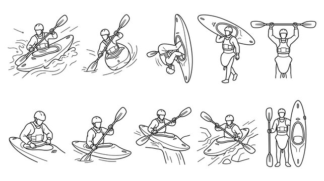 Kayaking and rafting sports activity set for extreme water adventure.