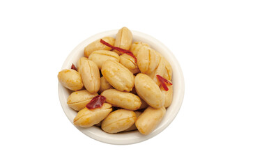 Fototapeta premium Bowl of Spicy Peanuts with Dried Red Chili Peppers