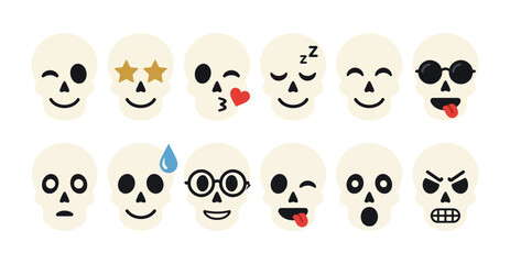 Obraz premium Collection of twelve skull character icons with various emotional expressions skull icon funny