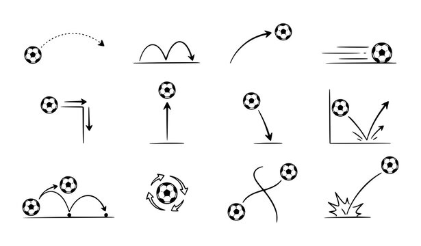 Football Motion Path Bounce and Rebound Minimal Line Art Vector Set