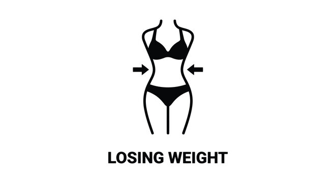 Black silhouette of lingerie with arrows indicating weight loss transformation