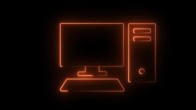 Neon glowing desktop computer with tower on black background