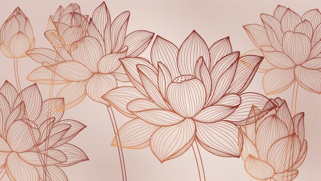 Elegant line art lotus flowers on a soft pastel background
