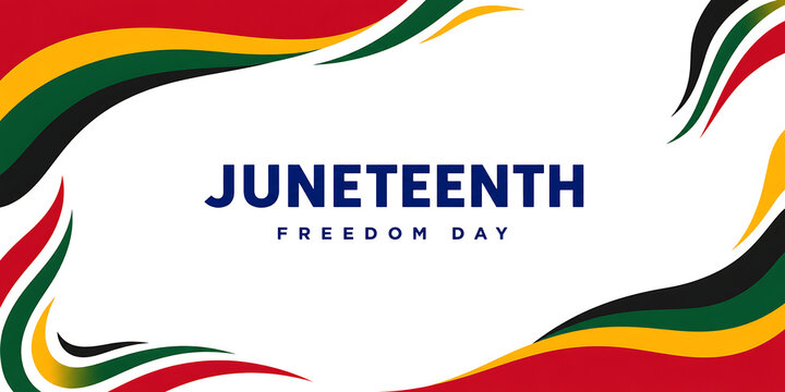 Juneteenth Freedom Day Typography with Red Green Yellow and Black Ribbon Design Isolated on Transparent Background