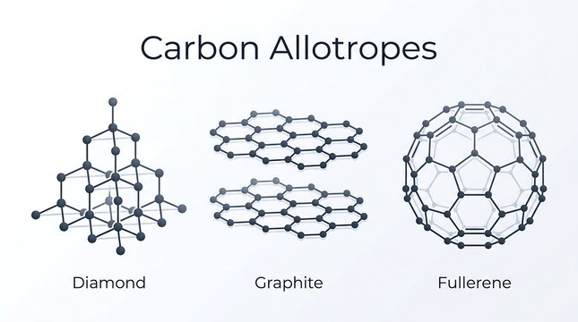 Carbon allotropes comparison diagram highlighting diamond graphite and fullerene structures