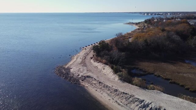 Aerial View Of Shore Line Of Barnegat Bay Near Bayville New Jersey 