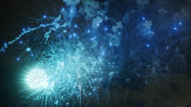 Amazing fireworks display over the coast of barcelona