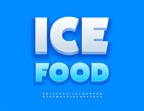 Vector Marketing emblem Ice Food. Modern White 3D Font. Creative Alphabet Letters and Numbers set.
