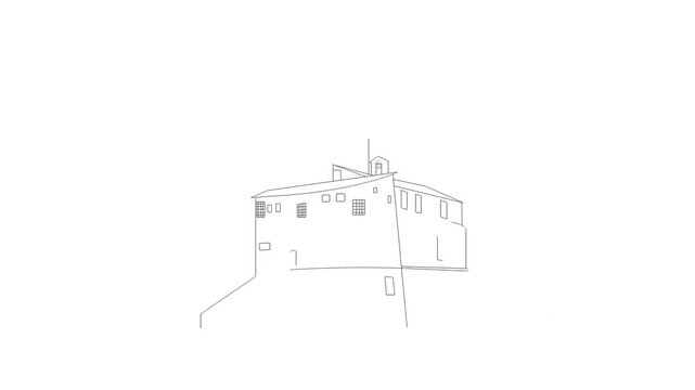 Small castle on the sea of Rapallo with Italian flag