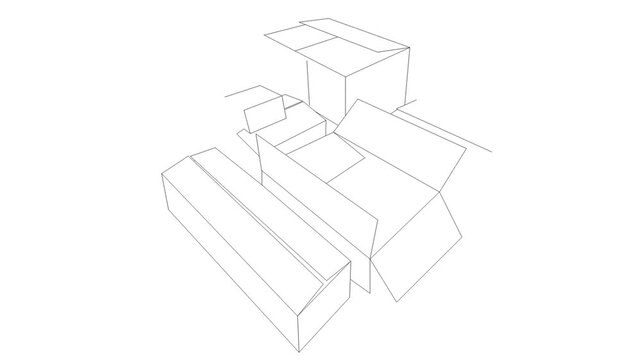 Group of different size parcel boxes front view